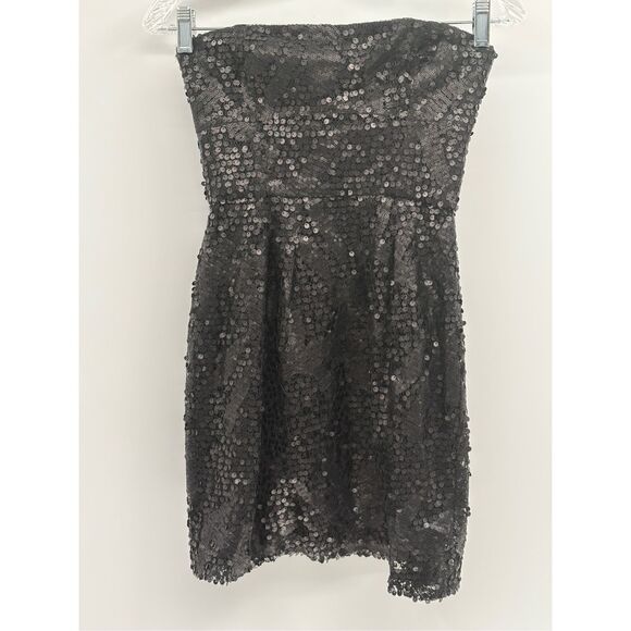 BCBG Maxazria Sequin Dress Carole Strapless Women 0 Petite Black Short Party - Picture 2 of 11